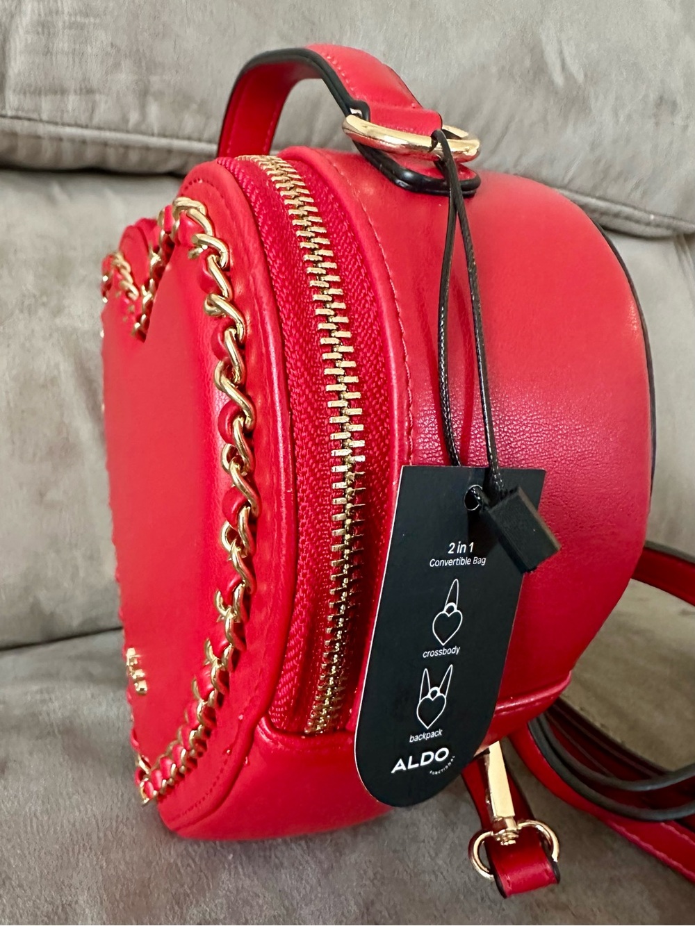 ❤️ ALDO Heart Convertible Backpack Crossbody Red Valentine’s Bag 2-in-1 - Picture 12 of 14